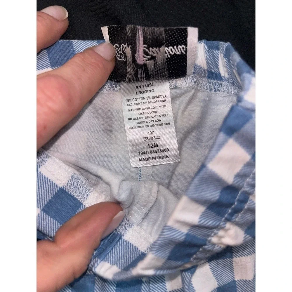 Rare Editions Baby Girl Leggings Pants 12M Blue White Gingham Pull-On picnic